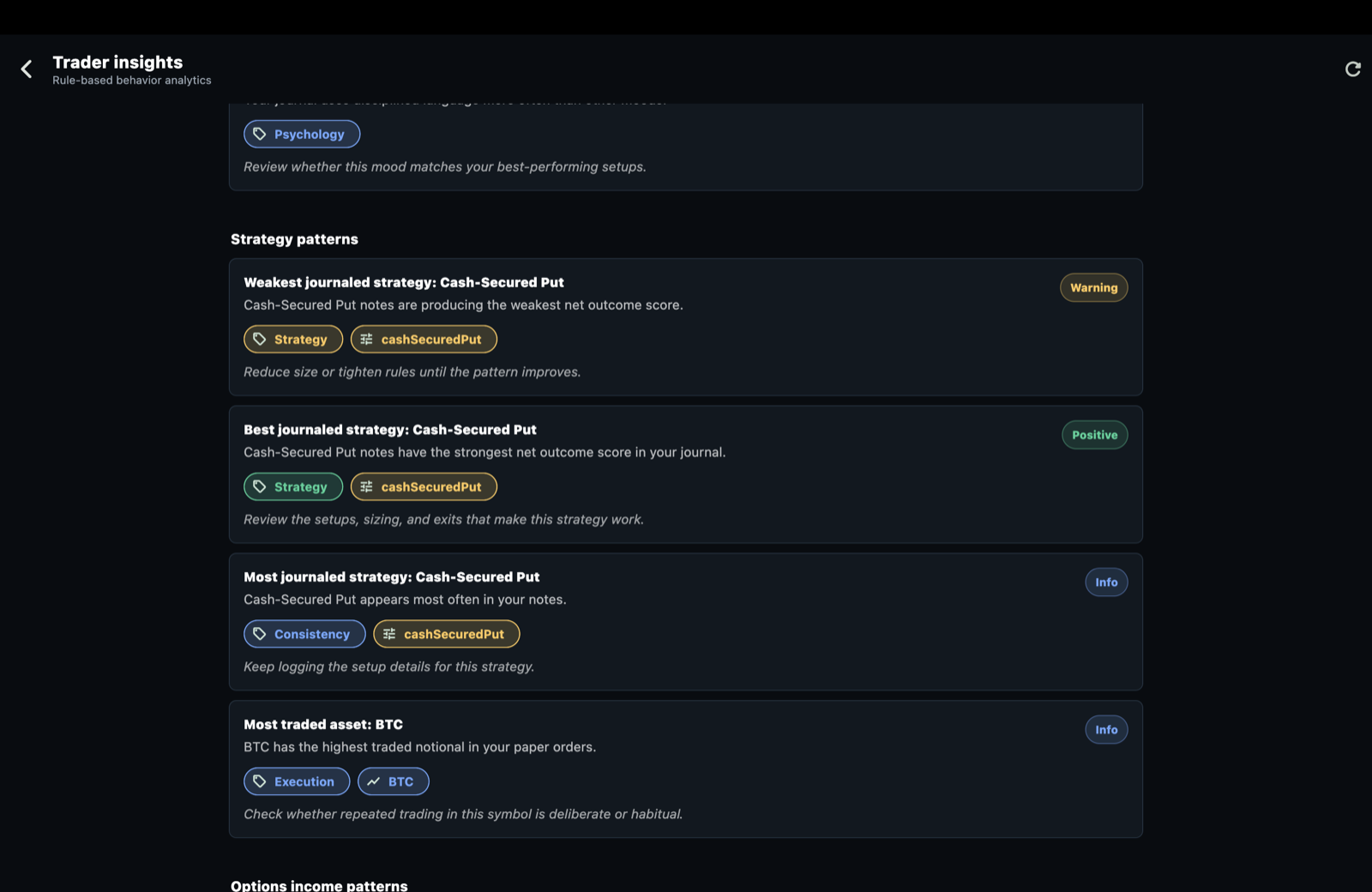 Trading insights στην εφαρμογή Trading Analytics